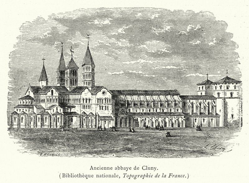 Clunyn entinen luostari (kaiverrus) tekijältä French School