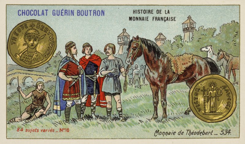 Theudebert I:n kolikko, 534 (chromolitho) tekijältä French School
