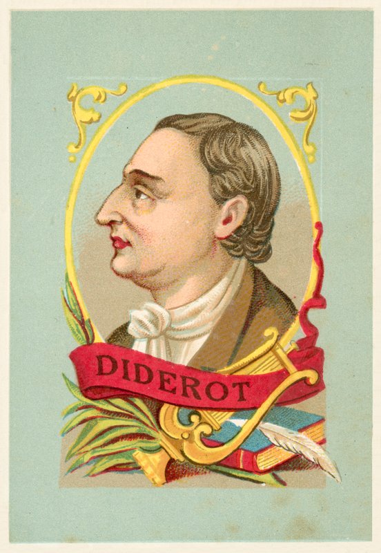 Denis Diderot, ranskalainen filosofi ja kirjailija (chromolitho) tekijältä French School