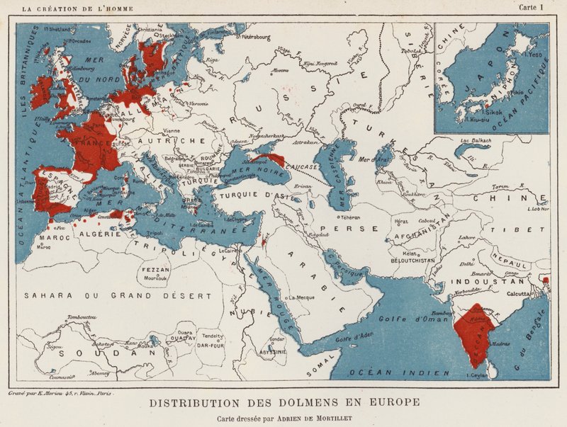 Dolmenien jakelu Euroopassa (väri litho) tekijältä French School