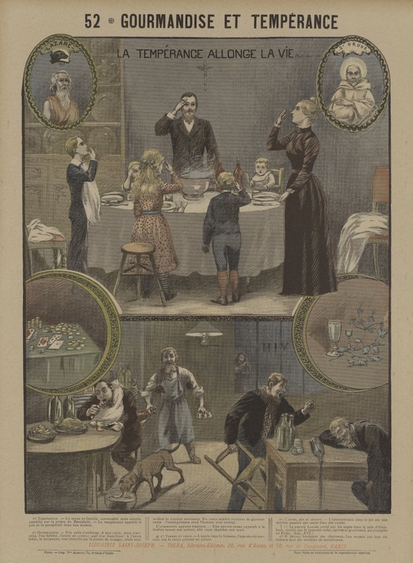Ahneus ja raittius (väri litho) tekijältä French School