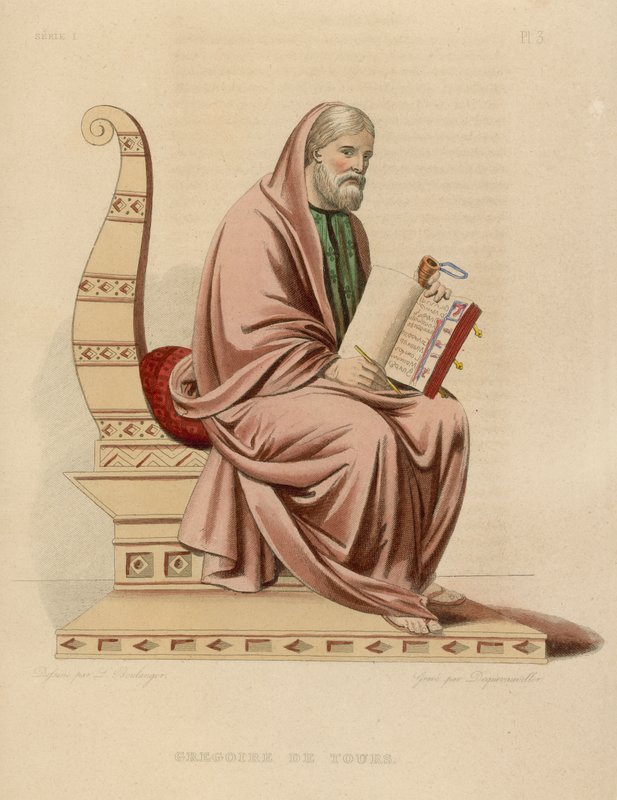 Gregoire de Tours (värillinen kaiverrus) tekijältä French School