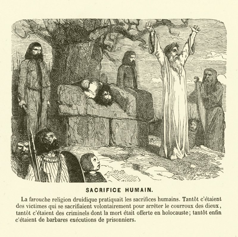 Druidien ihmisuhri (kaiverrus) tekijältä French School