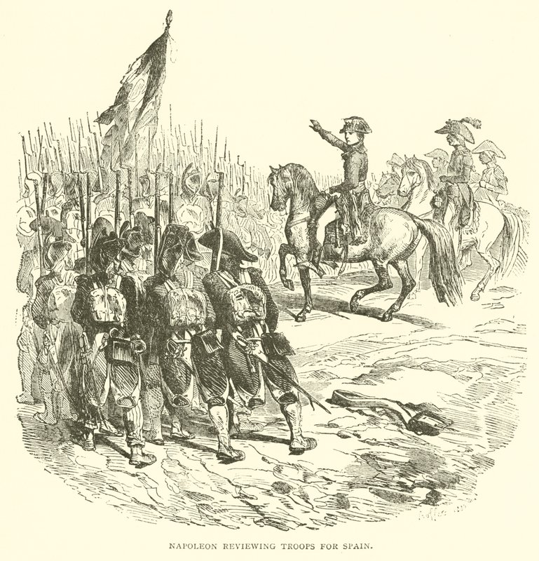 Napoleon arvioi joukkoja Espanjalle (kaiverrus) tekijältä French School