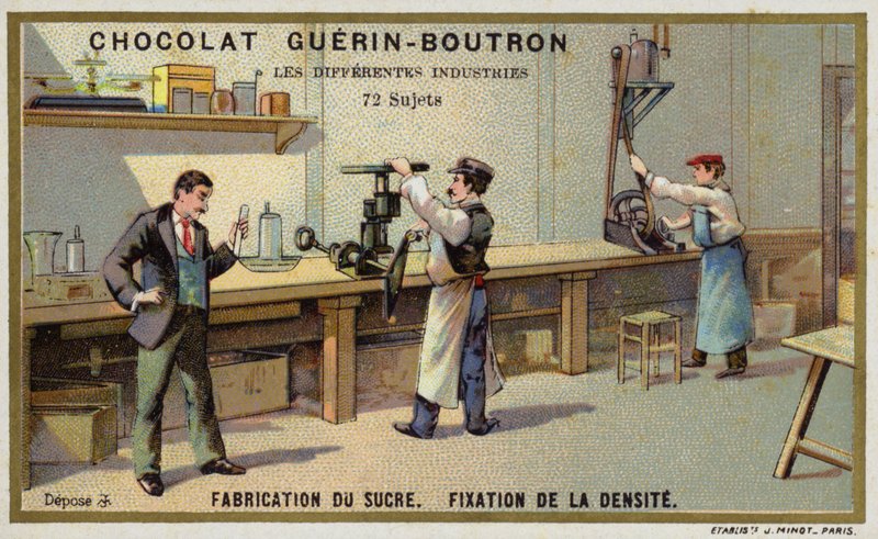 Sokerin valmistus. Tiheyden kiinnittäminen (chromolitho) tekijältä French School