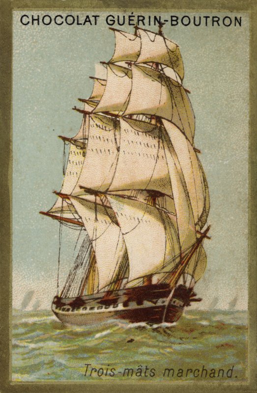 Kolmimastoinen kauppalaiva (chromolitho) tekijältä French School