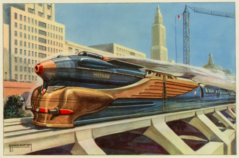 The Railroads of Tomorrow (väri litho) tekijältä G.P. Micklewright