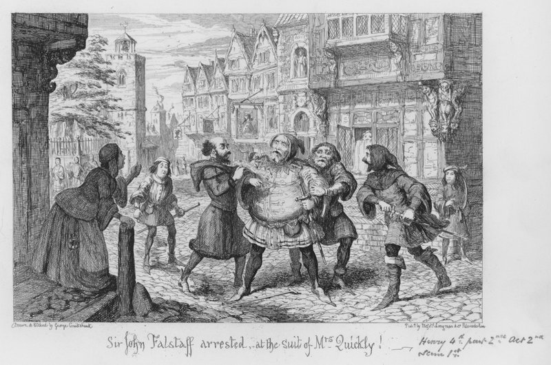 Sir John Falstaff pidätettiin rouva Quicklyn kanteen johdosta! tekijältä George Cruikshank