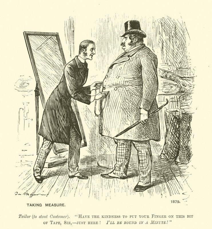 Mittojen ottaminen (kaiverrus) tekijältä George (after) Du Maurier