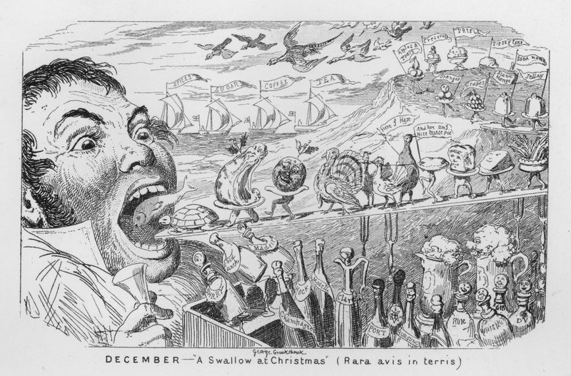 Joulukuu, Pääskynen jouluna (kaiverrus) tekijältä George Cruikshank