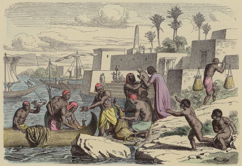 Muinaiset egyptiläiset kalastajat (värillinen kaiverrus) tekijältä German School