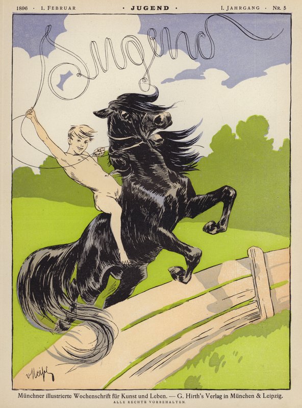 Poika hevosen selässä (väri litho) tekijältä German School