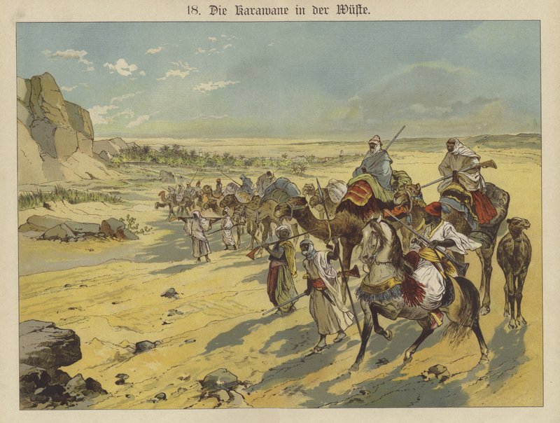 Karavaani Arabian autiomaassa (väri litho) tekijältä German School