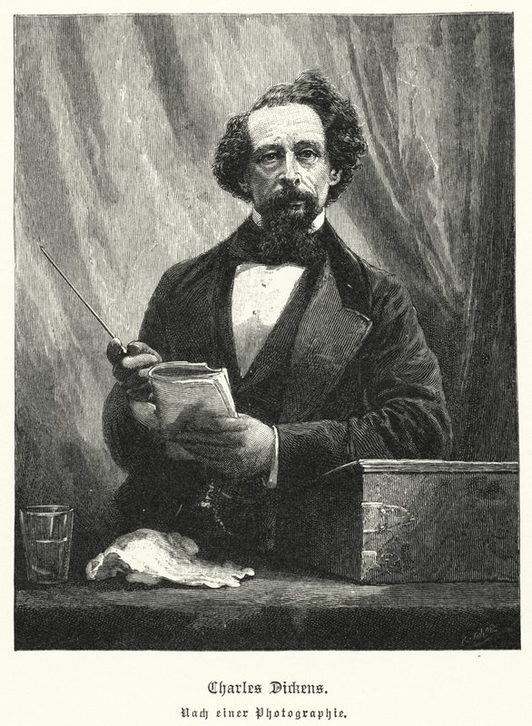Charles Dickens, englantilainen kirjailija (litho) tekijältä German School