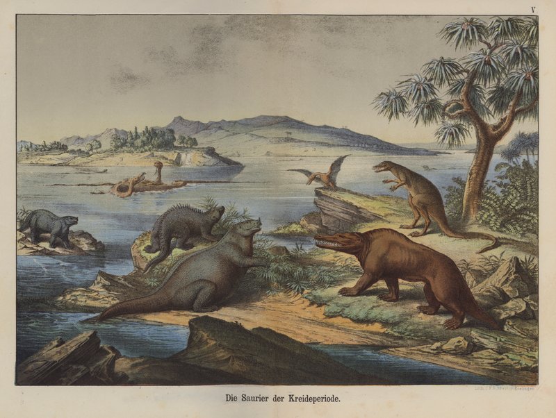 Liitukauden dinosaurukset (väri litho) tekijältä German School