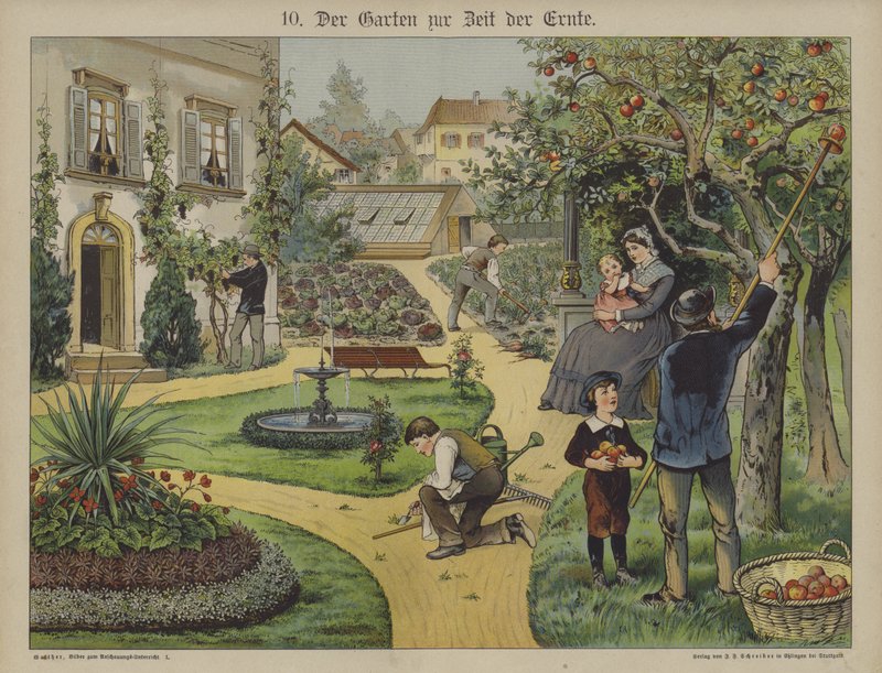 Puutarha kaupungissa (väri litho) tekijältä German School