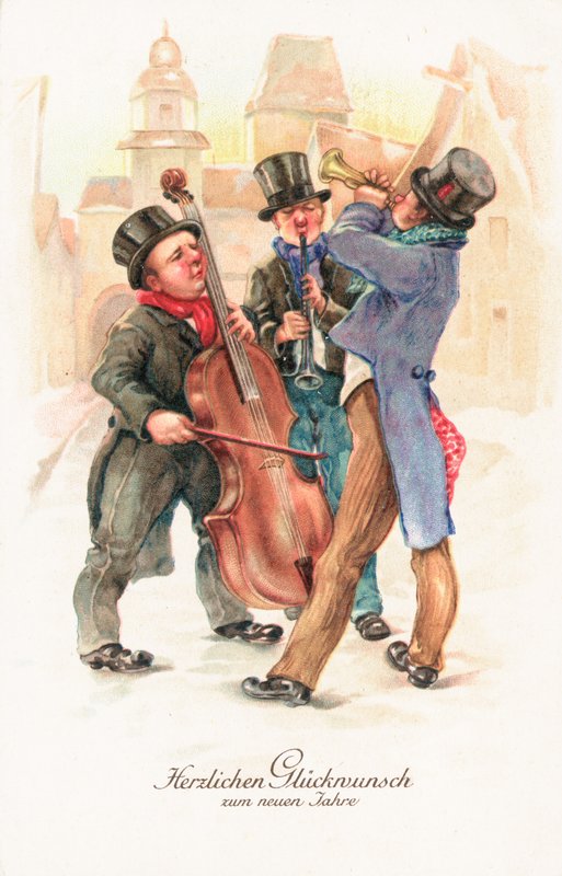 Saksalainen uudenvuodenkortti (väri litho) tekijältä German School