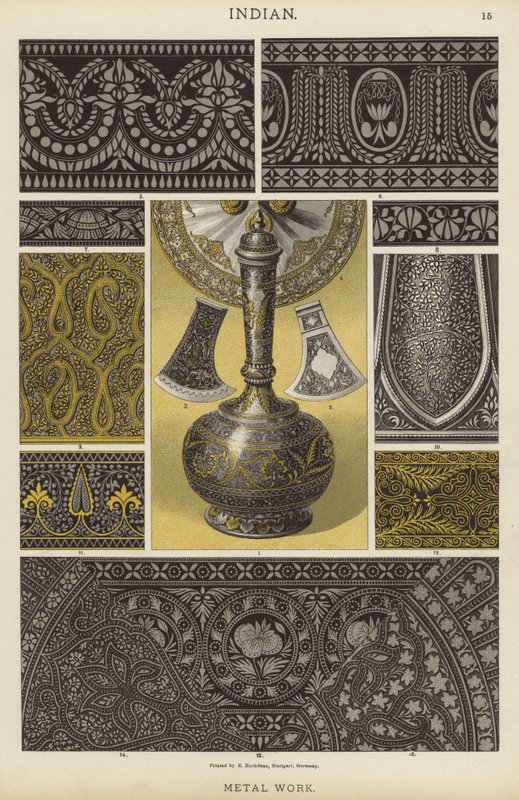 Intialainen, metallityö (väri litho) tekijältä German School