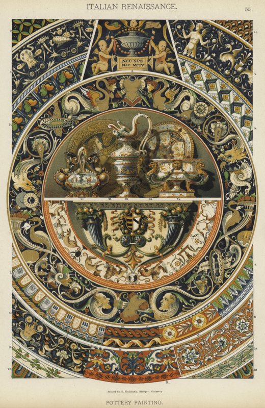Italian renessanssi, keramiikkamaalaus (väri litho) tekijältä German School