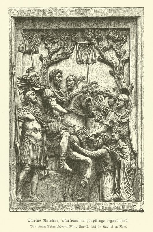 Marcus Aurelius armahti markomaanien päälliköitä (kaiverrus) tekijältä German School