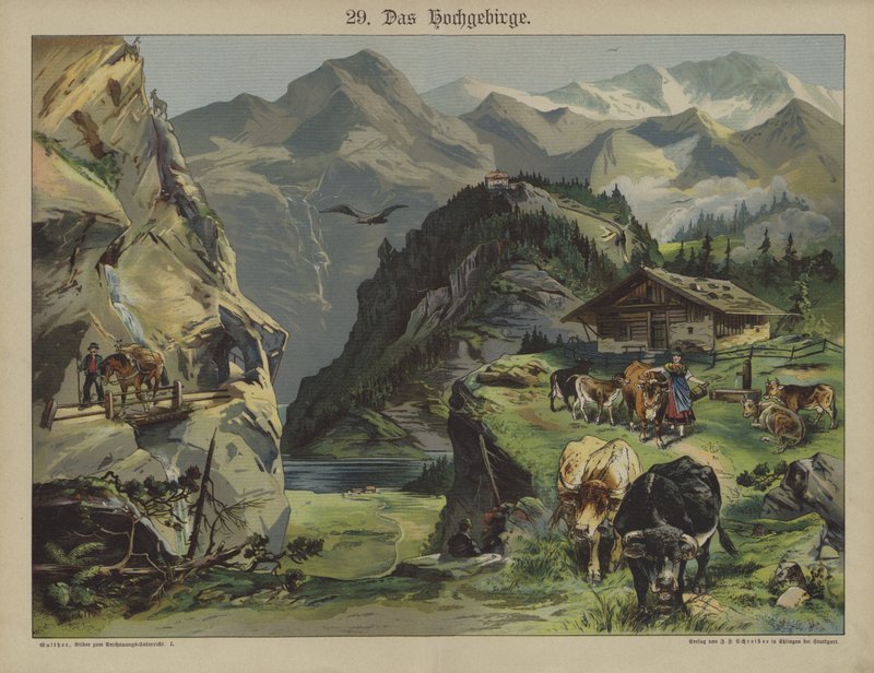 Vuoristoelämä (väri litho) tekijältä German School