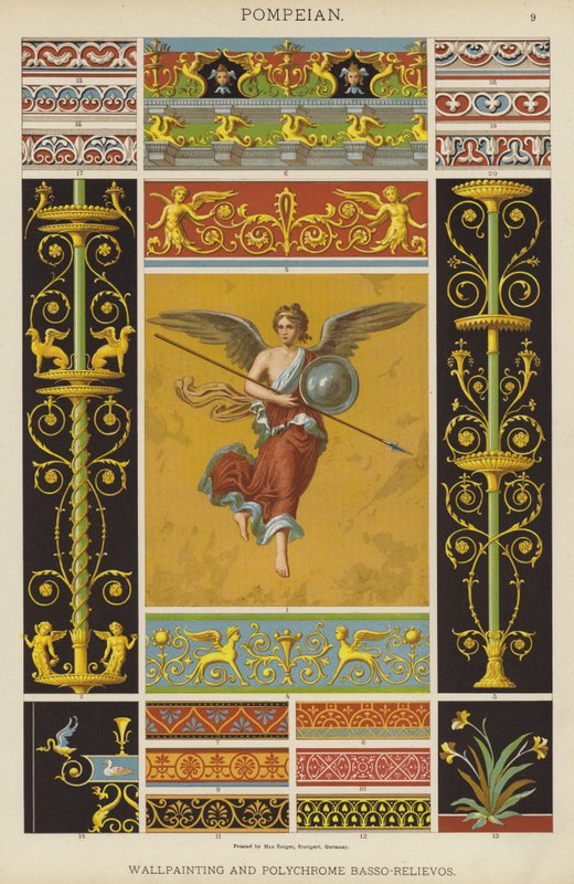 Pompeijalainen, seinämaalaus ja polychrome Basso-Relievo (värilitho) tekijältä German School