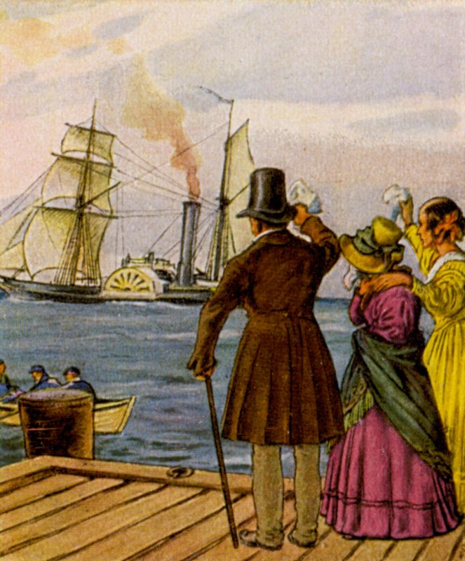 Postilaiva / Mail Ship (värillinen litografia) tekijältä German School