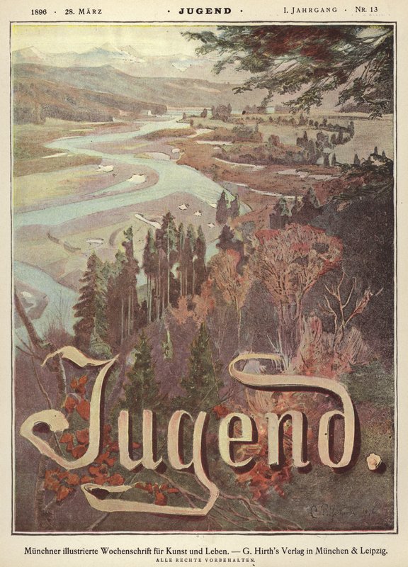 Jokilaakson maisema (väri litho) tekijältä German School