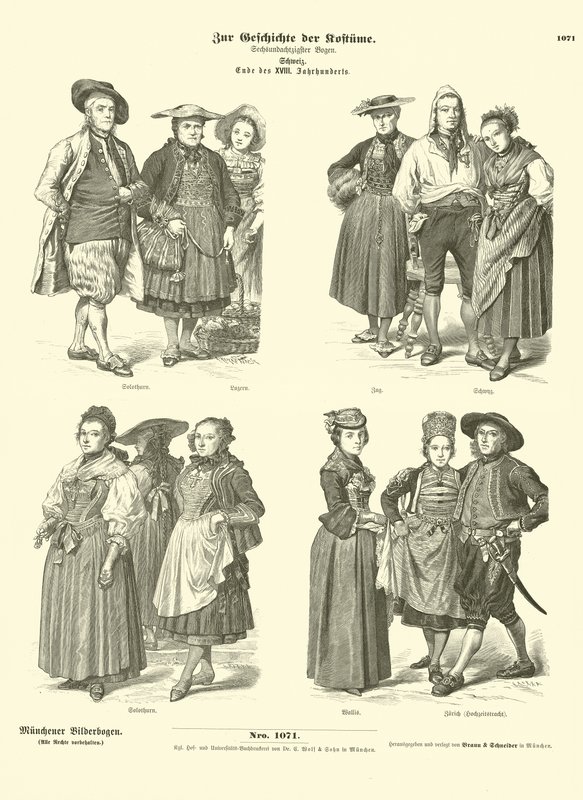 Sveitsiläiset puvut, 1700-luvun loppu (kaiverrus) tekijältä German School