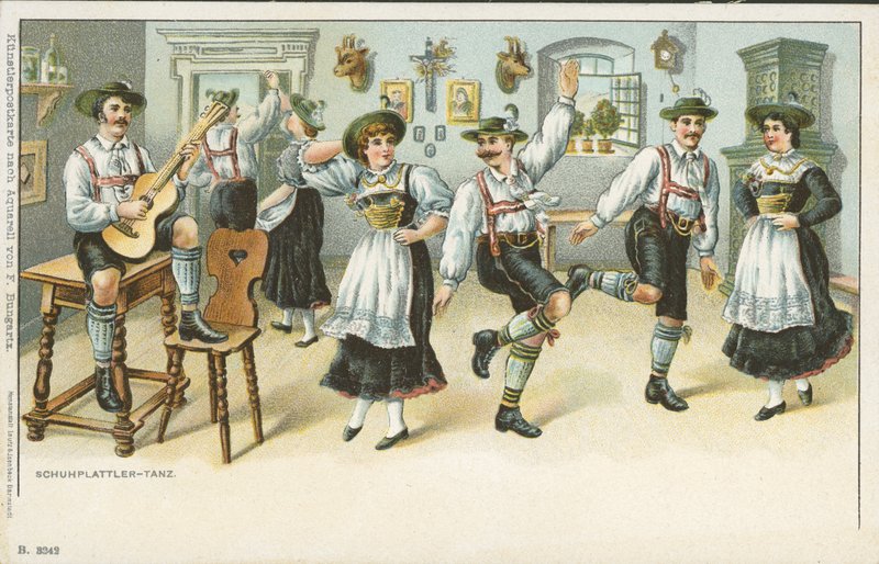 Schuhplattler Dance (väri litho) tekijältä German School