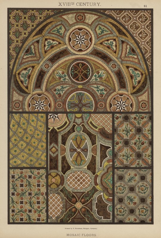 XVIII vuosisata, mosaiikkilattiat (väri litho) tekijältä German School