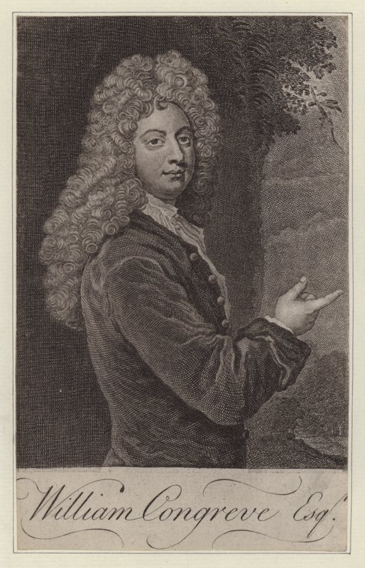 William Congreve, englantilainen näytelmäkirjailija (kaiverrus) tekijältä Godfrey (after) Kneller