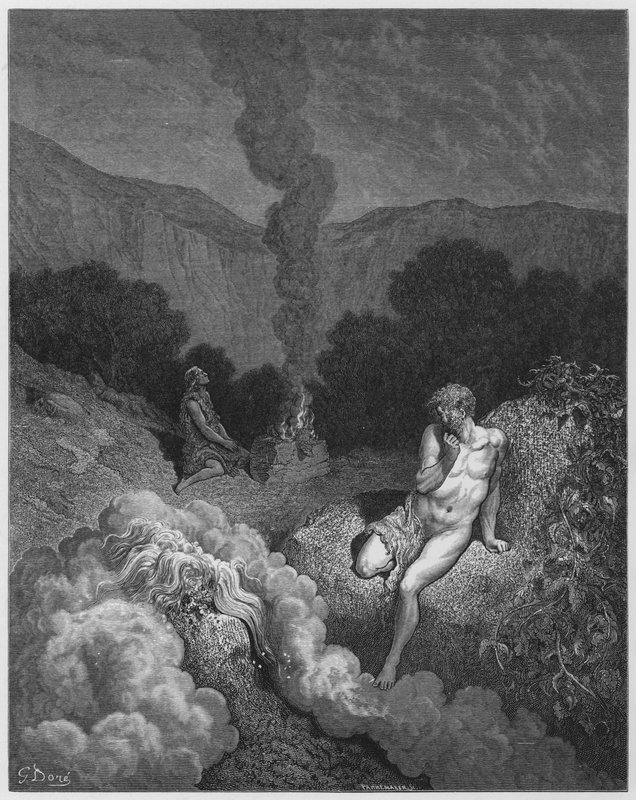 Gustave Dore Raamattu: Kain ja Abel uhraamassa tekijältä Gustave Dore