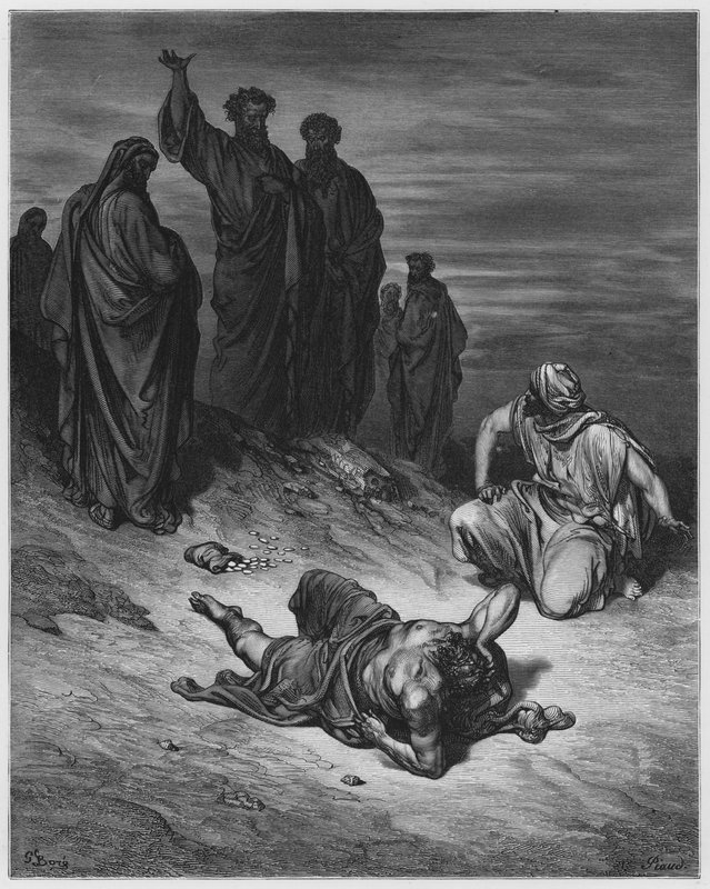 Gustave Dore Raamattu: Ananiaksen kuolema tekijältä Gustave Dore