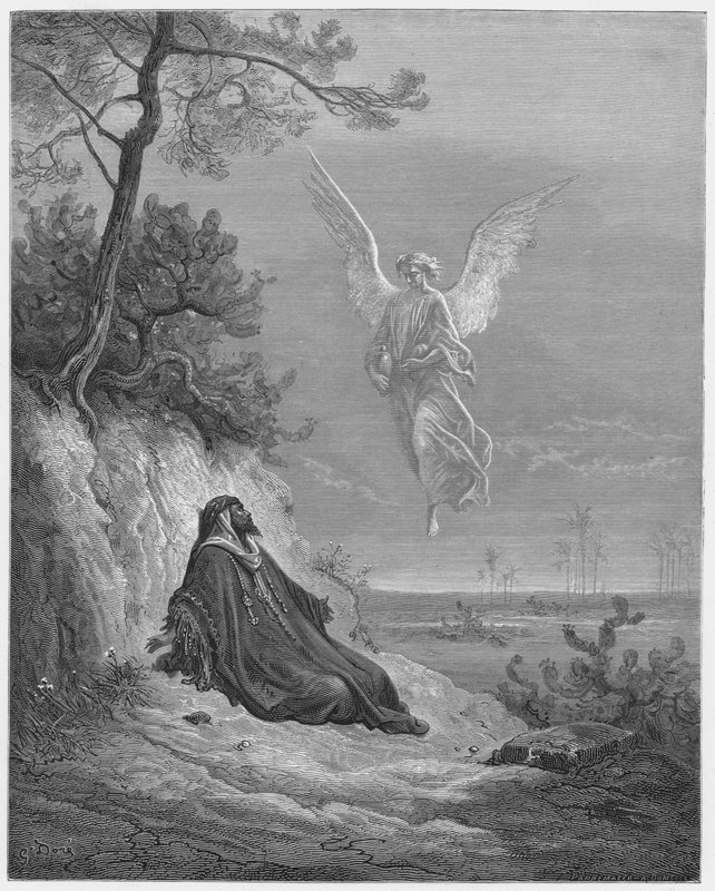 Gustave Dore Raamattu: Enkeli ravitsee Eliaa tekijältä Gustave Dore
