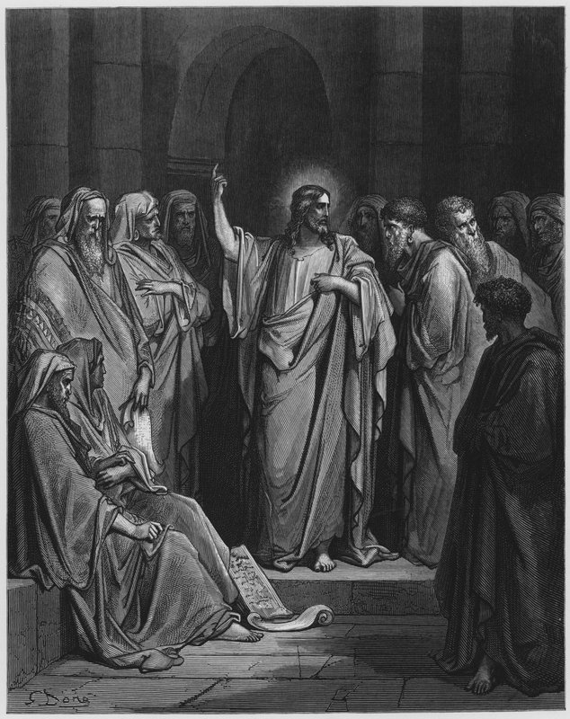 Gustave Dore Raamattu: Jeesus saarnaa synagogassa tekijältä Gustave Dore