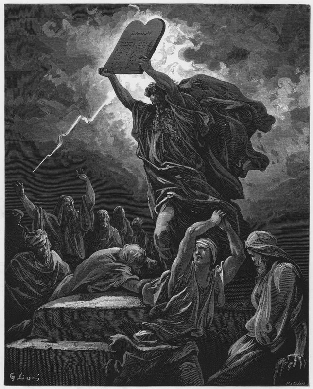 Gustave Dore Raamattu: Mooses rikkoo lakitaulukoita tekijältä Gustave Dore