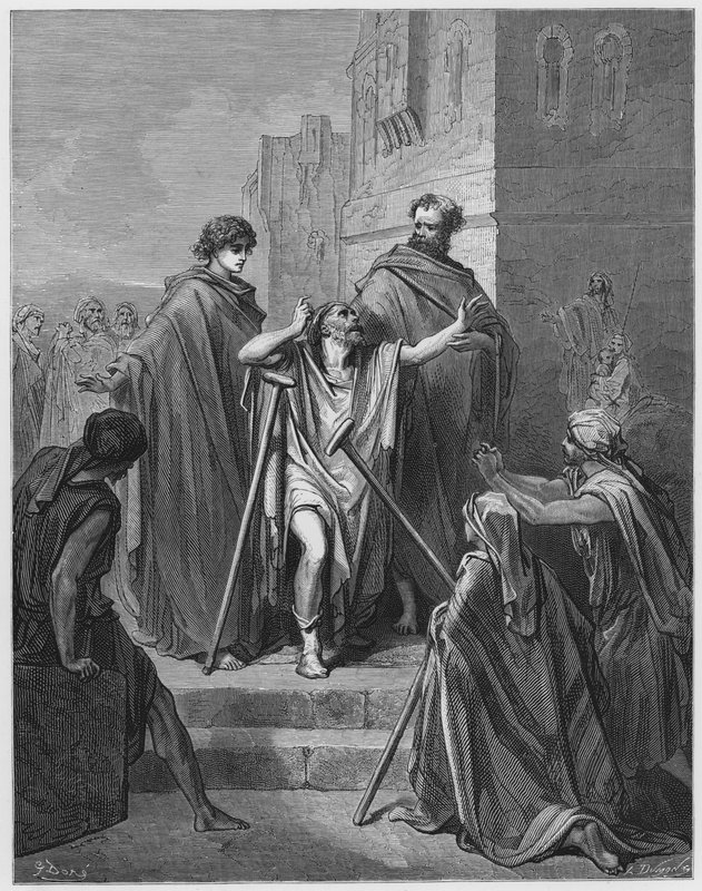 Gustave Dore Raamattu: Pietari ja Johannes kauniilla portilla tekijältä Gustave Dore