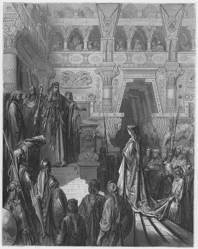 Gustave Dore Raamattu: Salomo vastaanottaa Saban kuningattaren tekijältä Gustave Dore