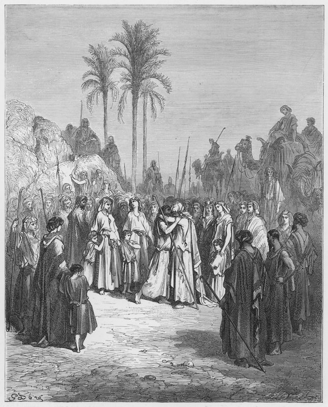 Gustave Dore Raamattu: Jaakobin ja Esaun kohtaus tekijältä Gustave Dore