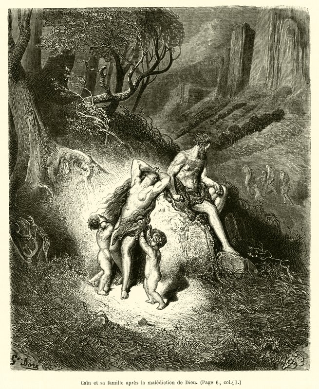 Kain ja hänen perheensä Jumalan kirouksen jälkeen tekijältä Gustave after Dore