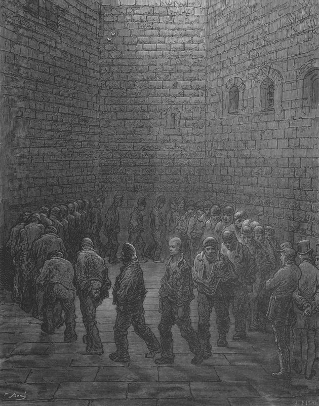 Vankilassa, Vankien kävelykatu tekijältä Gustave after Dore