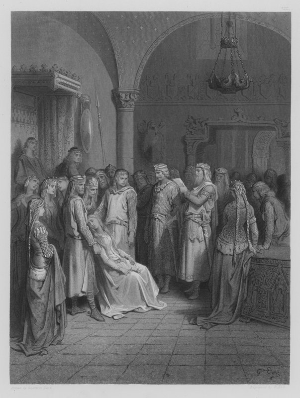Kuningas Arthur lukee Elainin kirjettä tekijältä Gustave after Dore