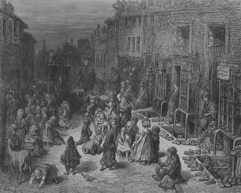Vanhojen kenkien messut, Dudley-Street tekijältä Gustave after Dore