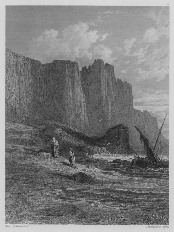 Vivien ja Merlin poistuvat laivasta tekijältä Gustave after Dore