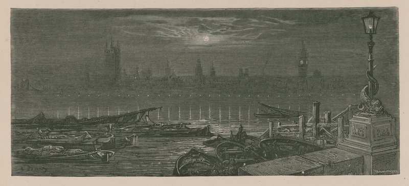 Veneitä ankkuroituna Thamesille tekijältä Gustave Dore