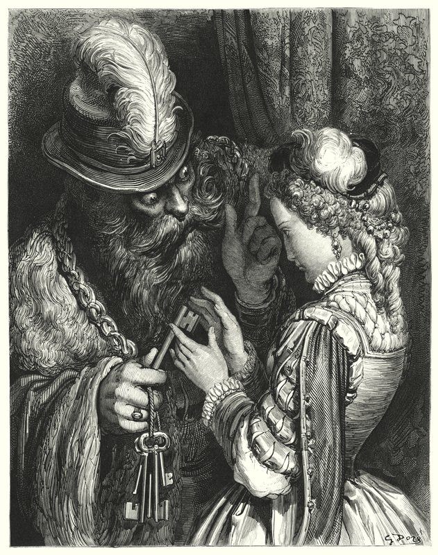Sininen parta; Sininen parta (kaiverrus) tekijältä Gustave Dore