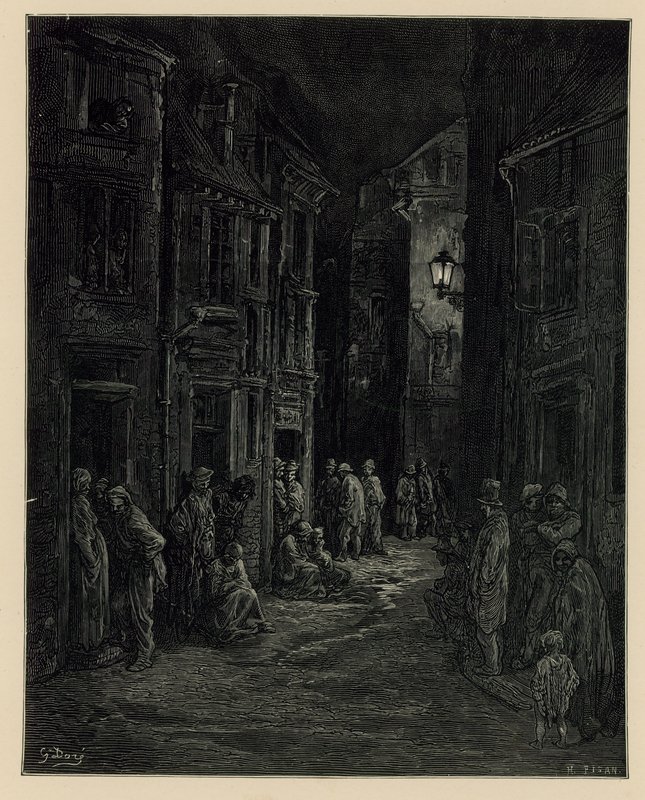 Slummien asunnot (kaiverrus) tekijältä Gustave Dore