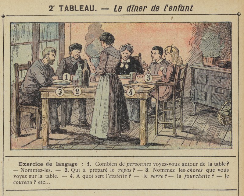 Lapsen illallinen (väri litho) tekijältä Gustave Fraipont