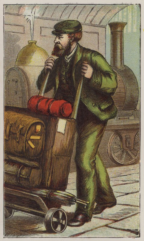 Railway Porter (väri litho) tekijältä H.W. (after) Petherick